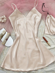Sexy Satin Nightdress Deep V Spaghetti Strap Women's Sleepwear