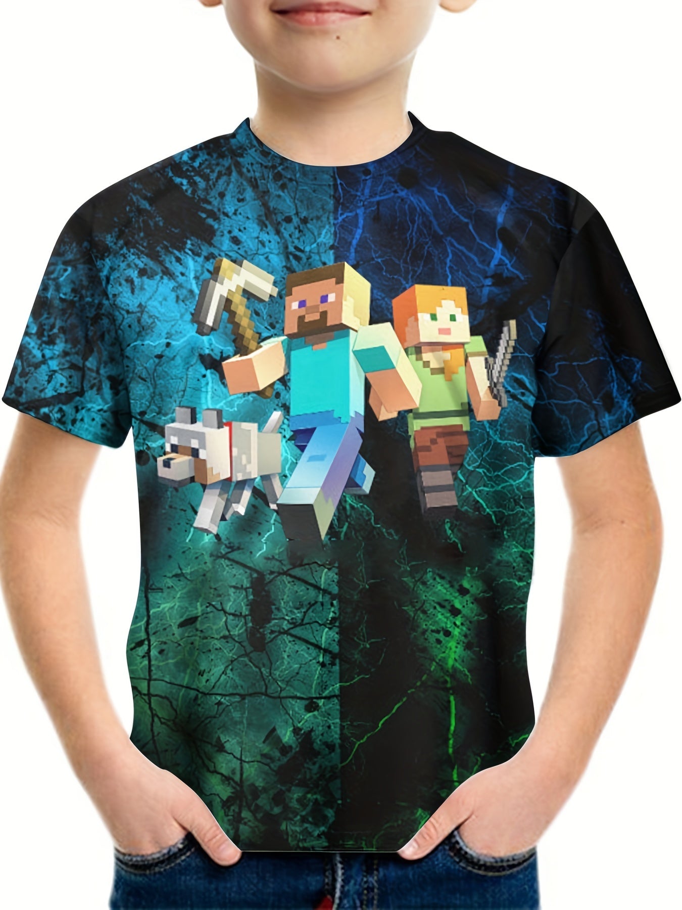 Kids Pop MY WORLD Game Building Block Print Casual T-shirt