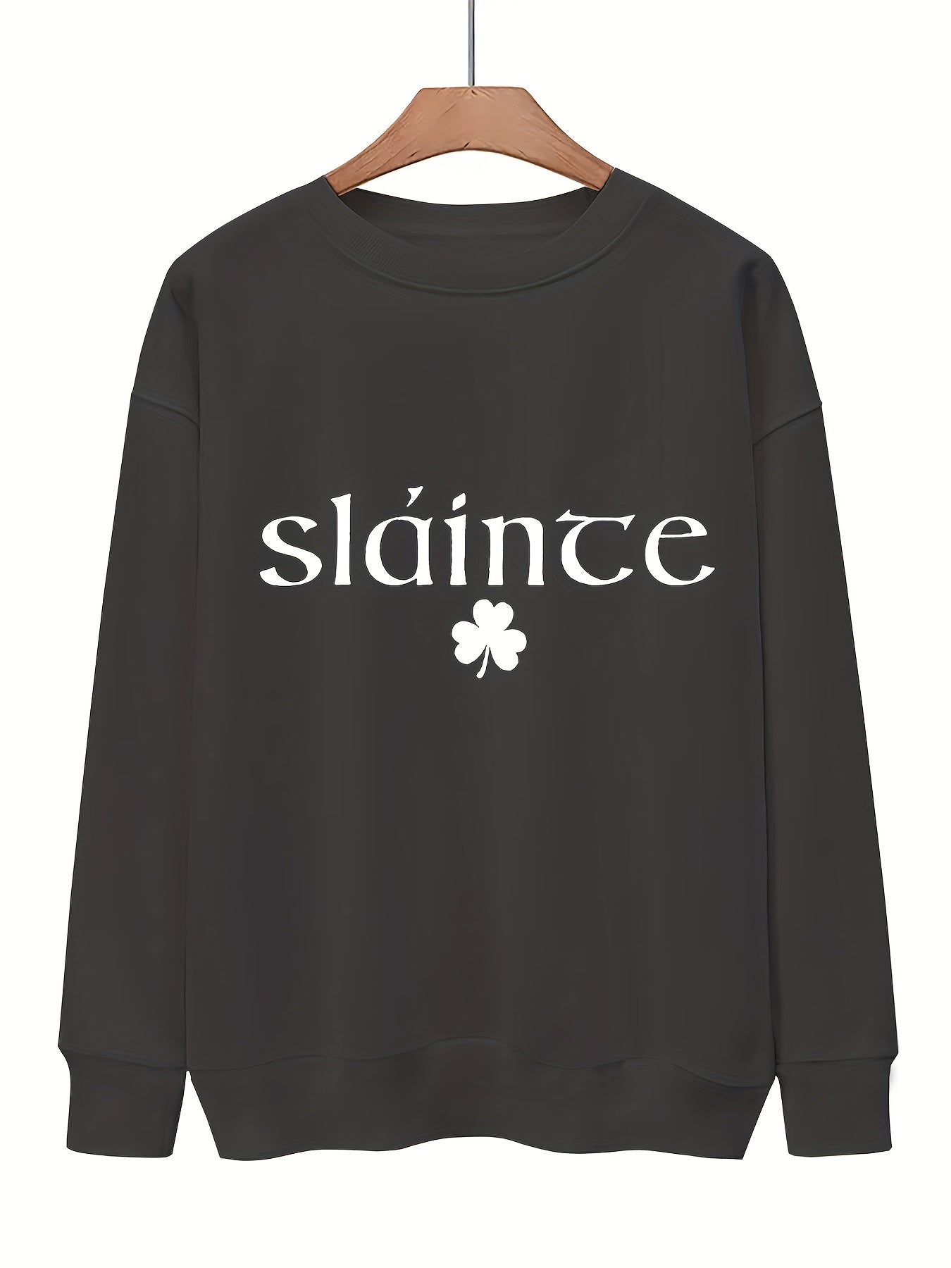 Letter & Lucky Clover Print Sweatshirt for Women