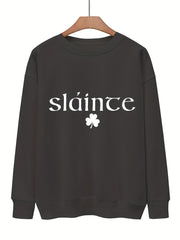 Letter & Lucky Clover Print Sweatshirt for Women