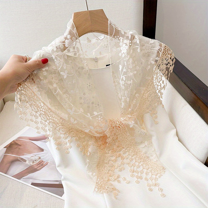 Hollow Lace Shawl Fringed Scarf Lightweight Breathable Shawl Wrap