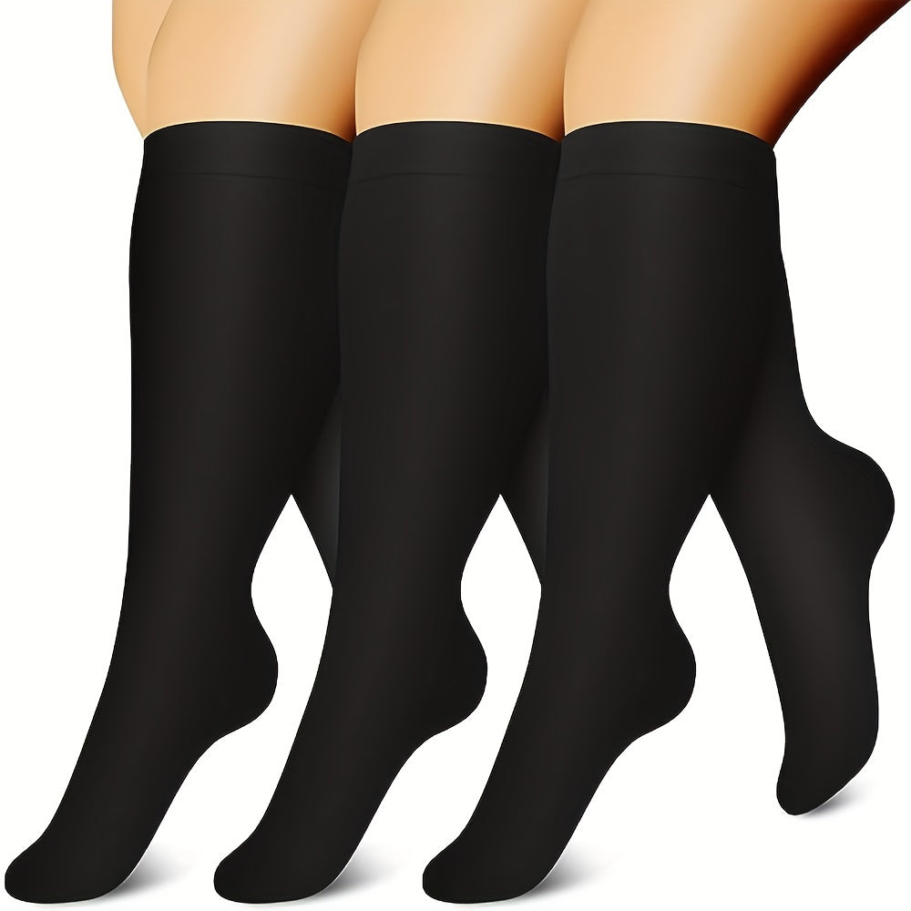 3 Pairs Plus Size Compression Socks 15-20mmHg Wide Calf Knee High Stocking