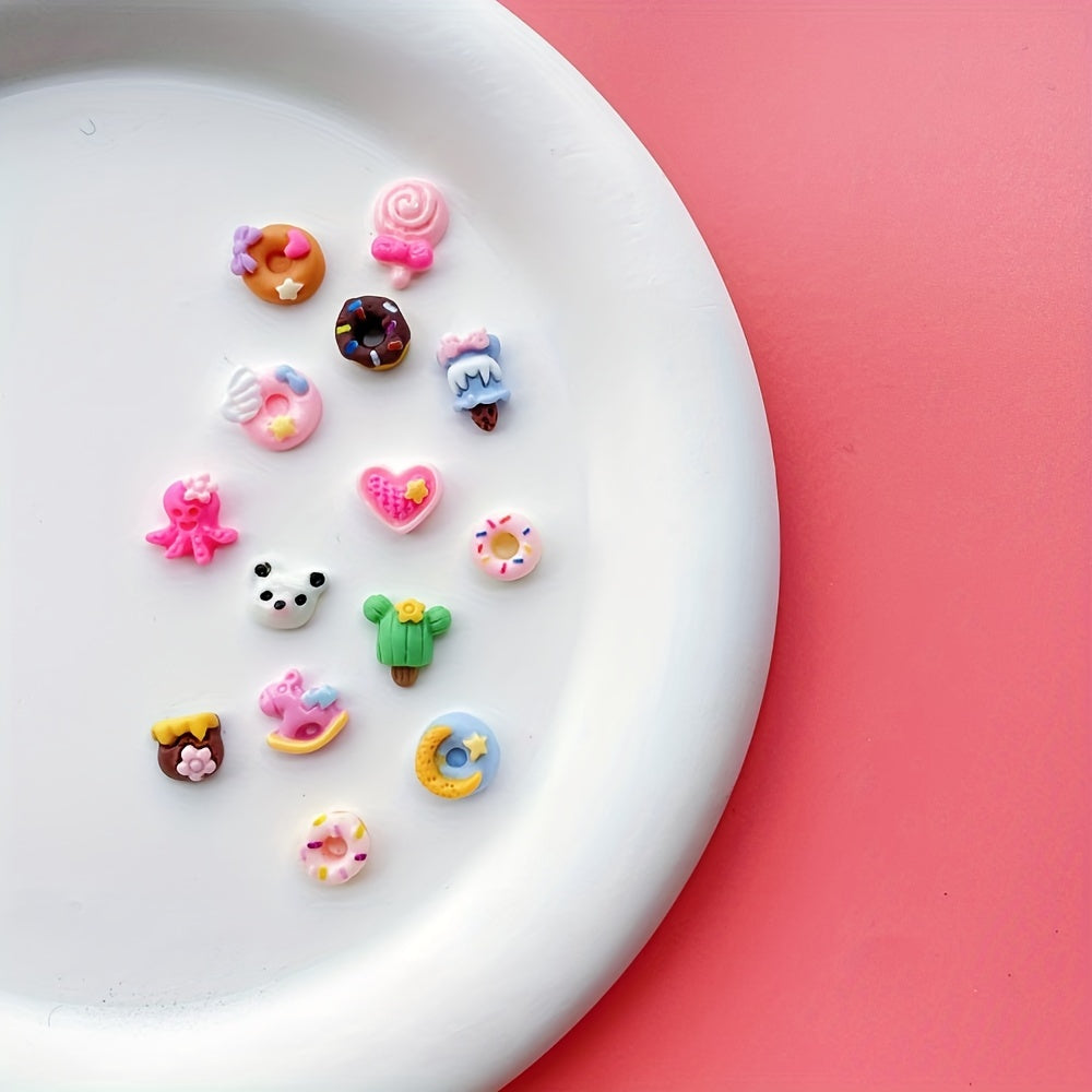 50Pcs Resin Mini Food Nail Charms Random Colors Crafting Accessories