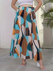 Women's Plus Wide Leg Geometric Print High Waist Loose Trousers