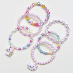 Girls Cloud Unicorn Pendant Beaded Bracelet Set