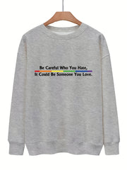 Slogan Print Crew Neck Sweatshirt for Women