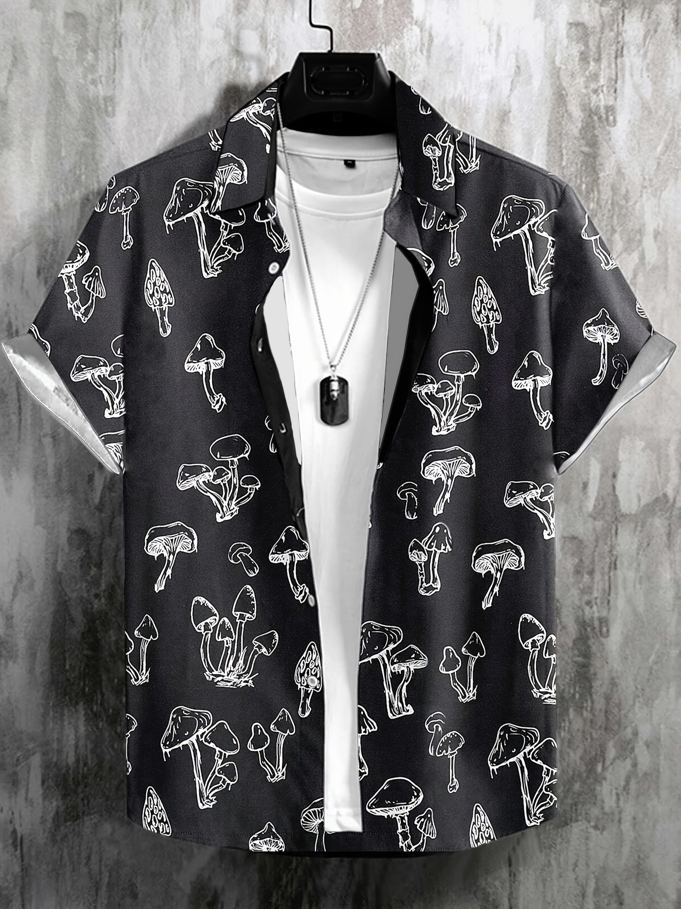Men's Mushroom Pattern Button Up Short Sleeve Shirt