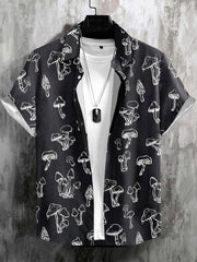 Men's Mushroom Pattern Button Up Short Sleeve Shirt