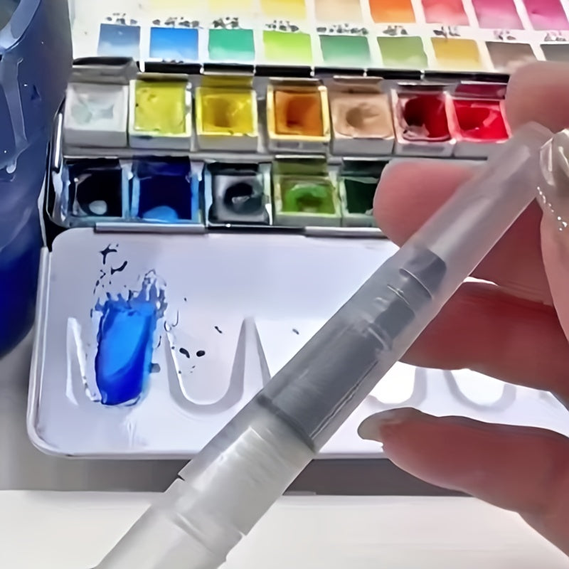 6pcs Watercolor Pens with Soluble Tips & Flat Brush Heads for Painting