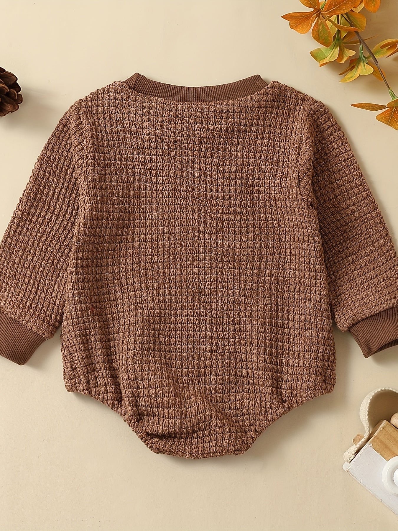 Baby Boys Waffle Long Sleeve Romper