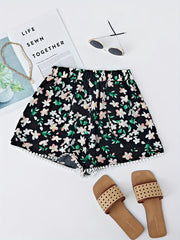 Floral Print Tassel Shorts Wide Leg Women's Clothing