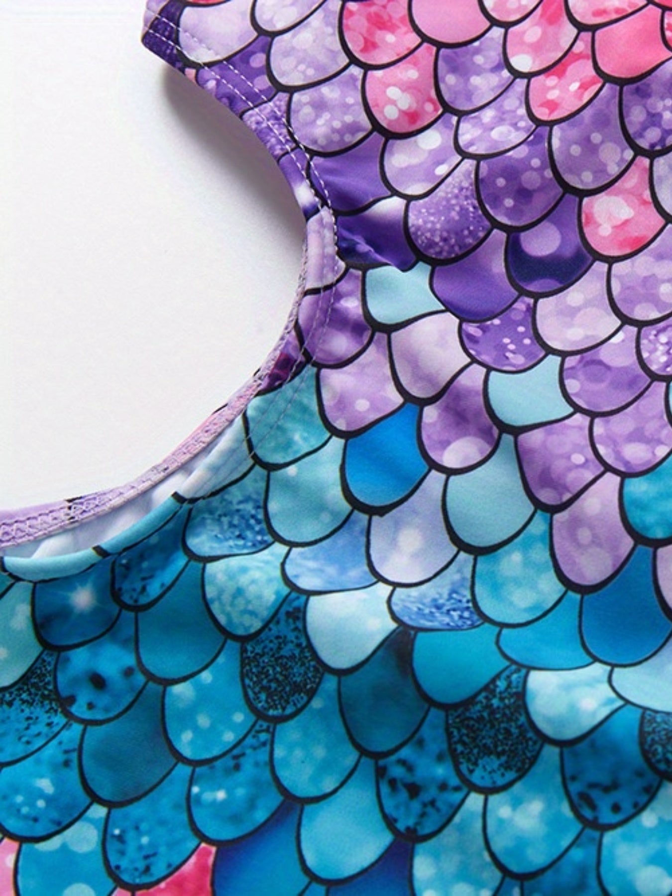 Girls Swimsuit Gradient Fish Scale Graphic Quick Dry Halter Sleeveless Swimwear