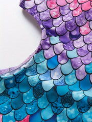 Girls Swimsuit Gradient Fish Scale Graphic Quick Dry Halter Sleeveless Swimwear
