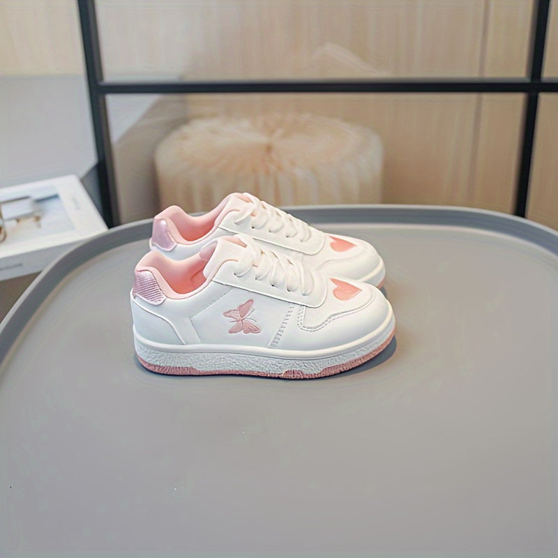 Girl's Butterfly & Heart Pattern Skate Shoes Non Slip Casual Sneakers