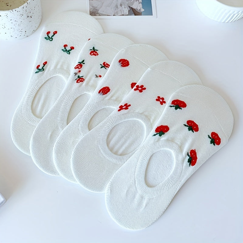 5 Pairs Fruit Floral Print Ankle Socks Women's Stockings
