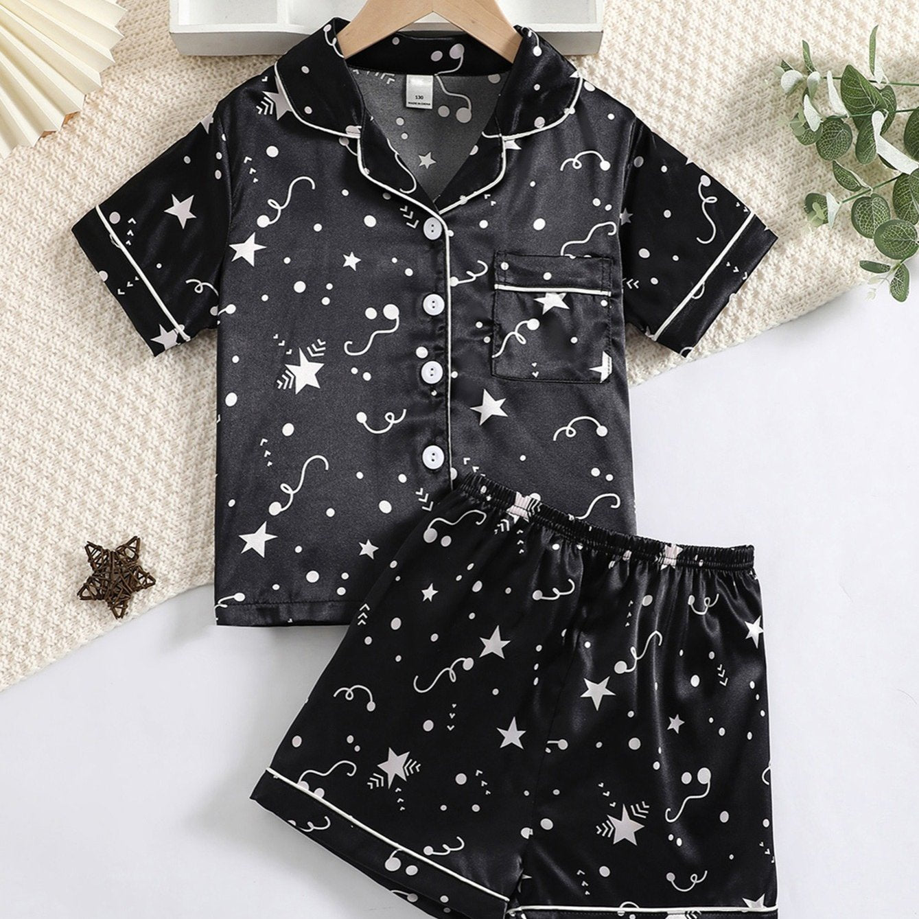 Girls Star Print Satin Pajama Set