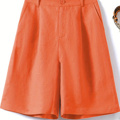 Vintage Knee Length Elastic Waist Shorts with Pockets