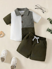 Boys Block Outfit Shorts & Shirt Short Sleeves Button Drawstring Waist