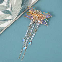 Vintage Chinese Style Hanfu Hair Clip with Faux Pearl Butterfly