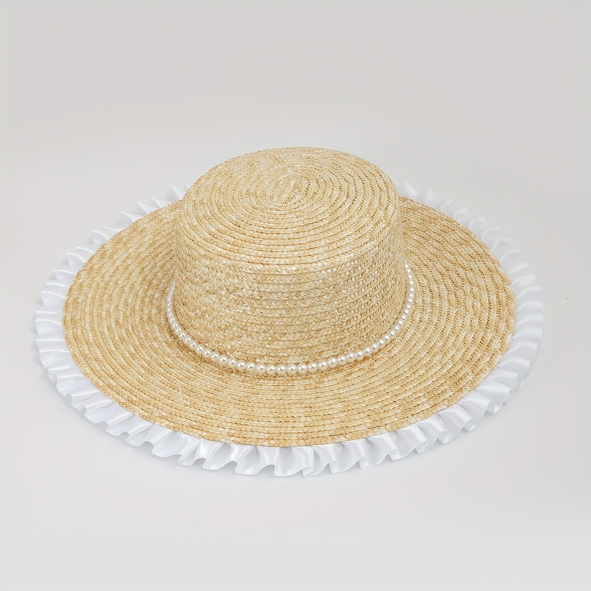 Flat Top Lace Fedora French Style Faux Pearl Decor Sun Hat