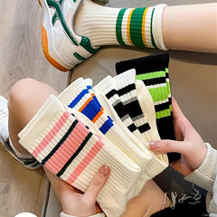 Colorblock Striped Socks Comfy & Breathable All match Women's Stockings