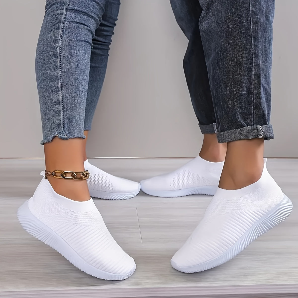 Women's Mesh Sneakers Flying Woven Walking Shoes Slip on Flats