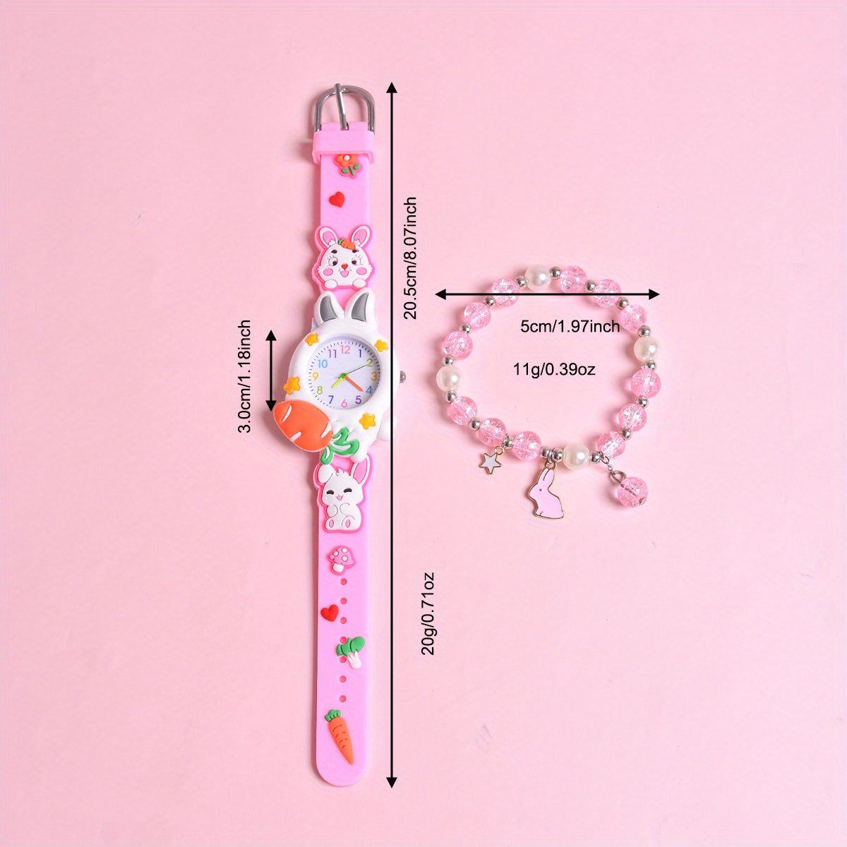 Kids' Rabbit Watch Set - Cartoon Rabbit Youngsters' Watch with Silicone Strap