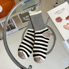 5 Pairs Women's Striped Print Mid Tube Socks