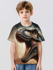 Roaring T Rex 3D Print Boy's Tee Short Sleeve Crew Neck Sports T-shirt