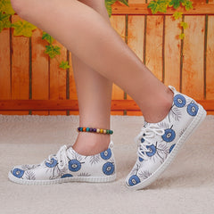 Women's Flower Pattern Sneakers Casual Lace Up Outdoor Shoes