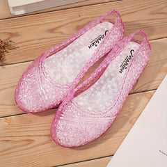 Women's Jelly Flat Sandals Hollow Out Slip On Soft Sole Shoes