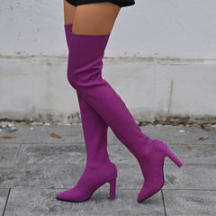 Women's High Heeled Knitted Over The Knee Boots