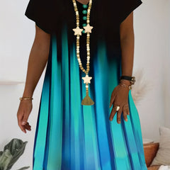 Ombre Print Short Sleeve V Neck Tee Dress