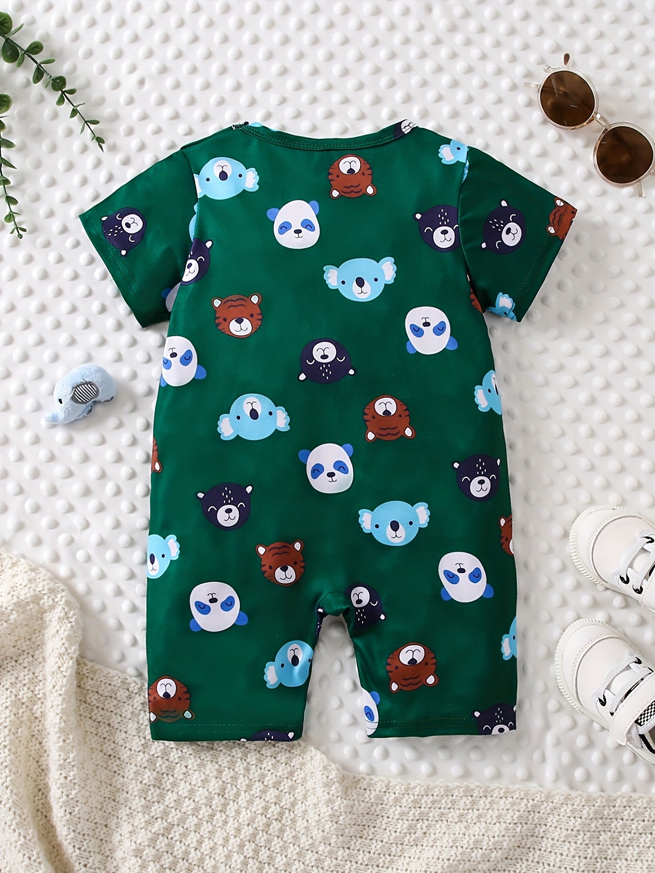 Baby Boys Casual Cartoon Bear Graphic Short Sleeve Jumpsuit