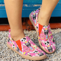 Dog Print Canvas Slip-On Loafers Casual Walking Shoes
