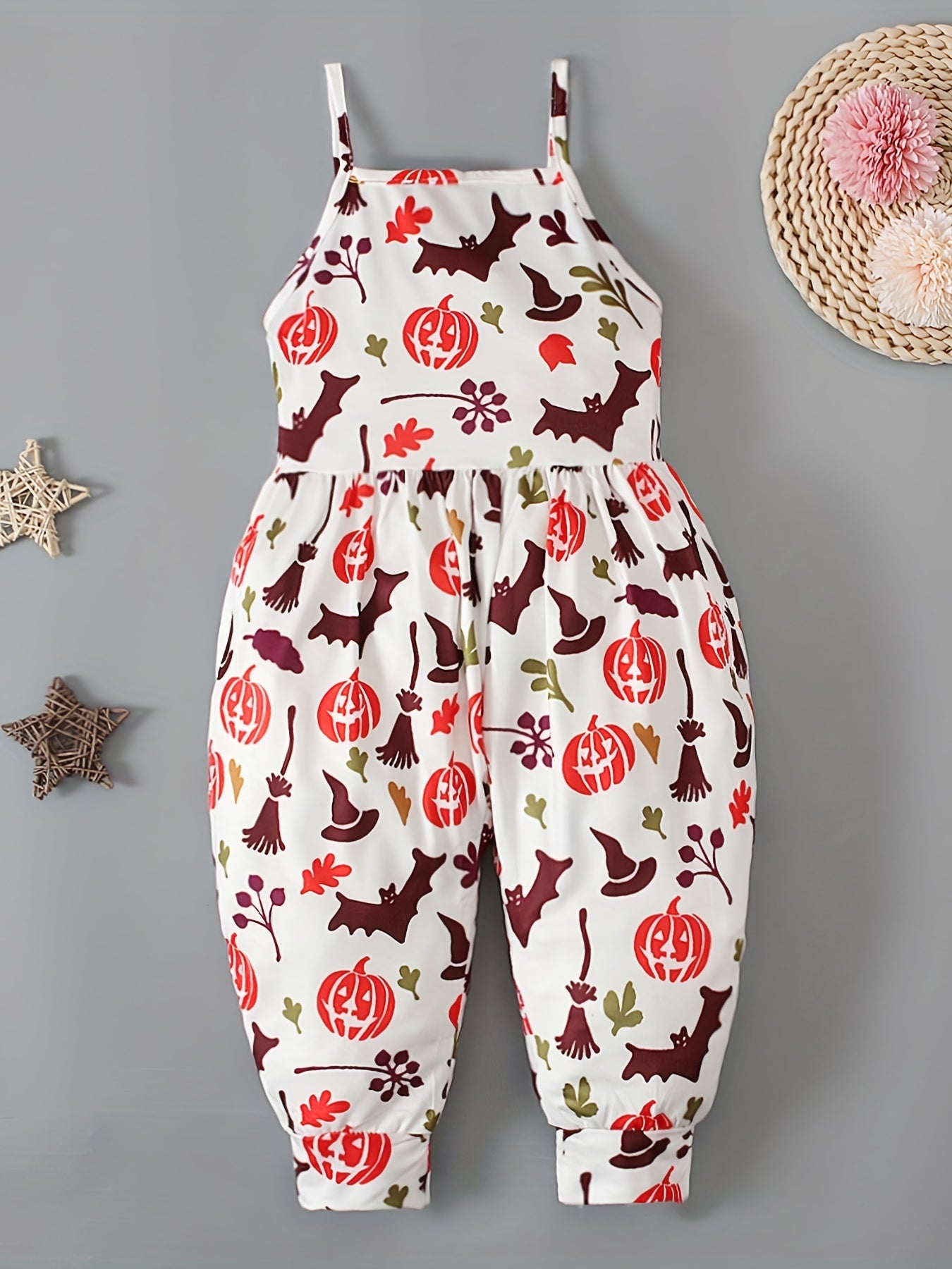 Girls' Halloween Bat Cami Jumpsuit - Sleeveless Cartoon Print