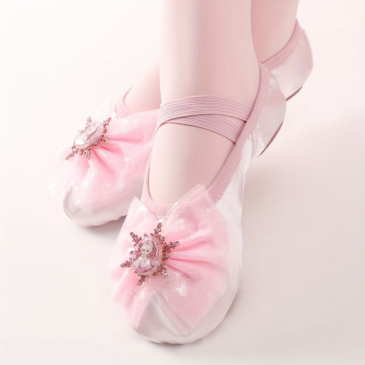 Pink Princess Dance Shoes with Bowknot Soft Sole Sneakers for Kids