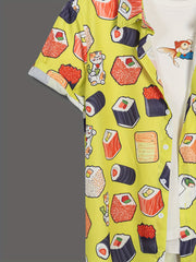 Sushi Print Men's Casual Short Sleeve Shirt