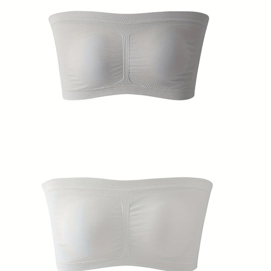 2 Pack Plus Size Bandeau Set Solid Tube Bra High Stretch