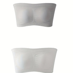 2 Pack Plus Size Bandeau Set Solid Tube Bra High Stretch