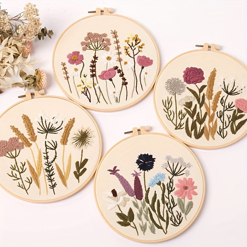 Embroidery Starter Kit For Adults - DIY Flowers Grass Pattern
