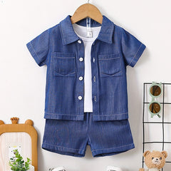 2pcs Baby Boys Denim Shirt & Shorts Set