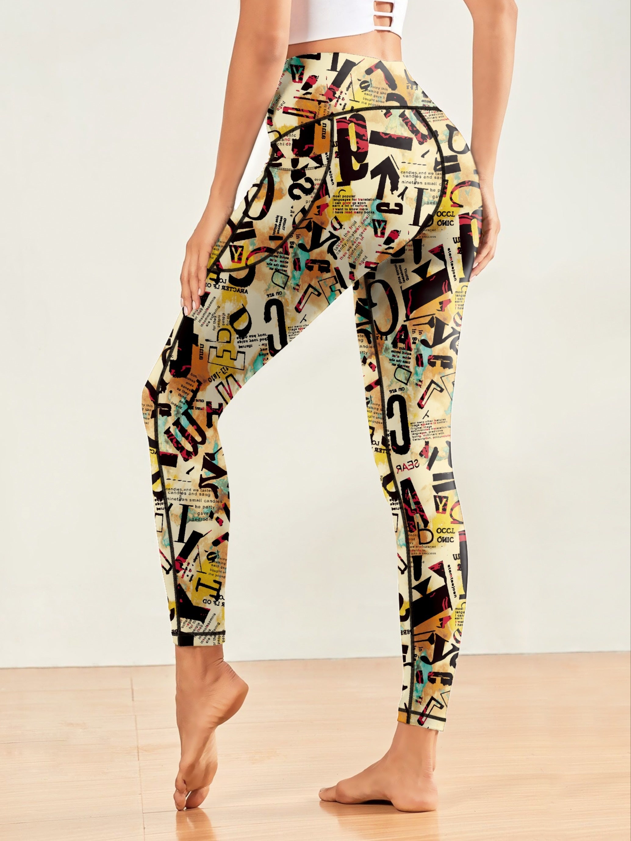Print Yoga Pants With Pocket High Stretch Leggings