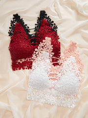 4pcs Lace Cut Out Wireless Bras Women's Lingerie