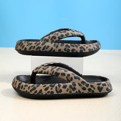 Leopard Print Flip Flops Platform Slippers Lightweight Comfortable Shoes