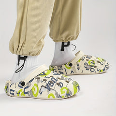 Men's Graphic Print Platform Clogs Hollow Out Garden Shoes