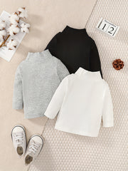 Baby's Turtleneck Ribbed All-match Long-sleeved T-shirt 3pcs Set