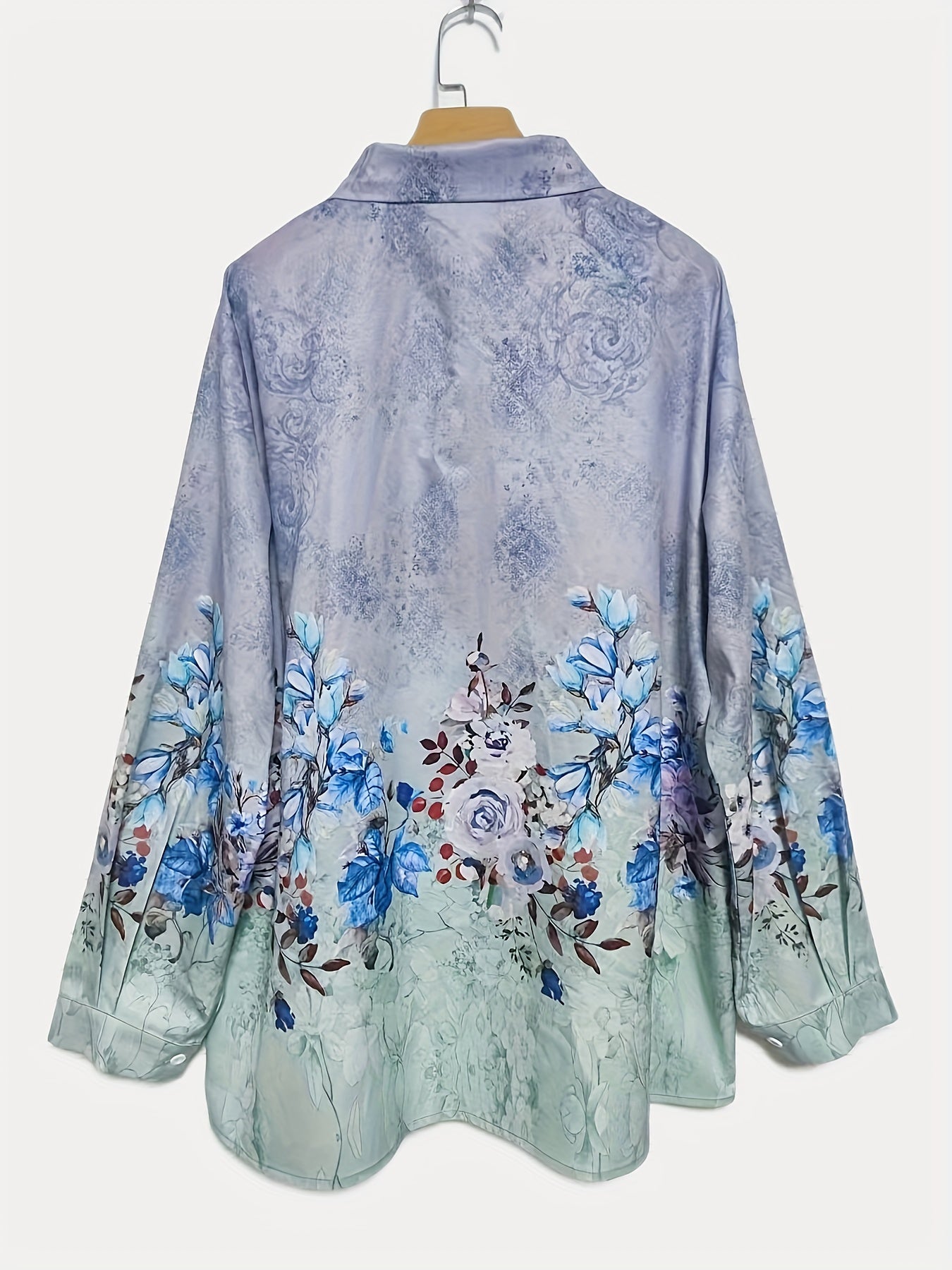 Blouse Women's Plus Floral Print Ombre Long Sleeve Shirt Top