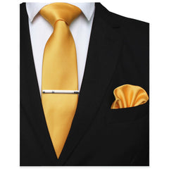 Men's Yellow Tie & Pocket Towel & Tie Clip Set