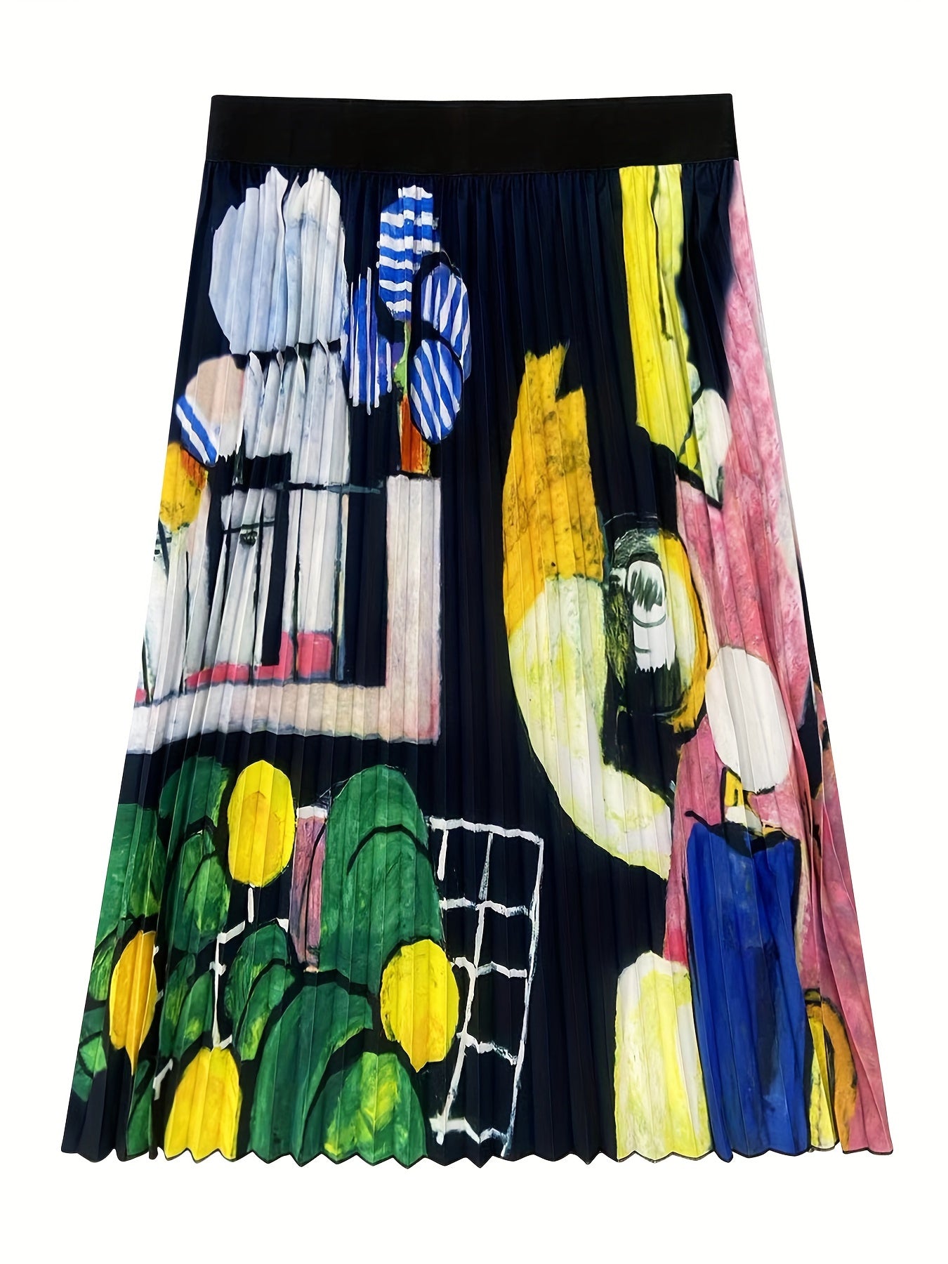Abstract Print High Rise Pleated A line Skirt